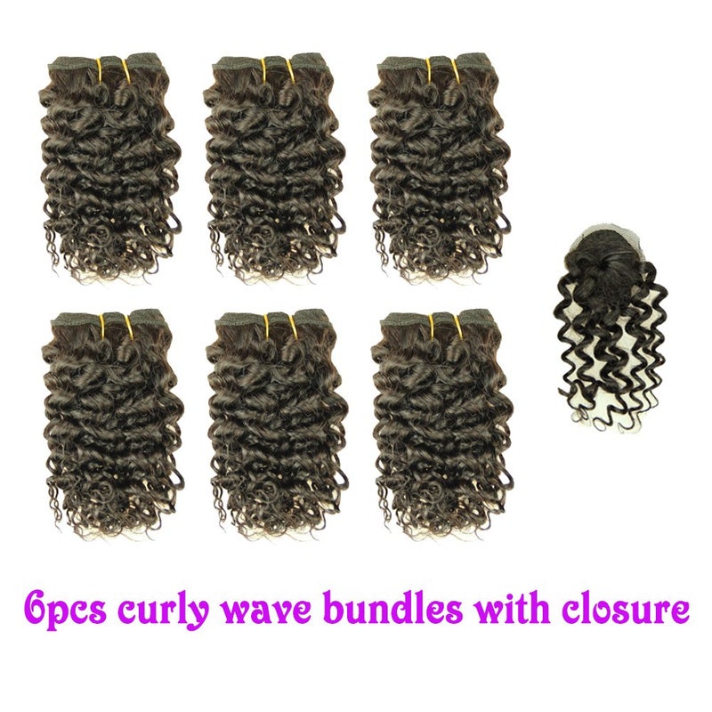VIOLET Hair Beauty Short Brazilian Virgin Hair Body Wave 6Pcs Bundles With Closure 8inch Bob Weave Human Hair With Closure Short Hair Extensions Natural Black (8 Inch (Pack of 6), 1B) - Image 4